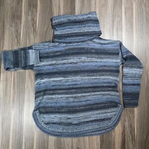 Rebecca Elliot Womens Blue Grey Space Dye Turtleneck Sweater Curved Hem Small